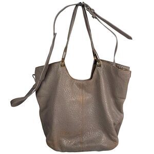 Elizabeth and James Taupe Brown Pebbled Leather Large Shoulder Tote Bag Purse